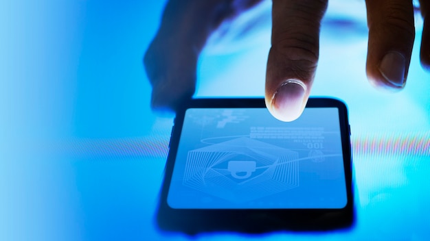 A close-up of a smartphone displaying the Gov.br app interface, focusing on the login screen and emphasizing the security features like biometric authentication.