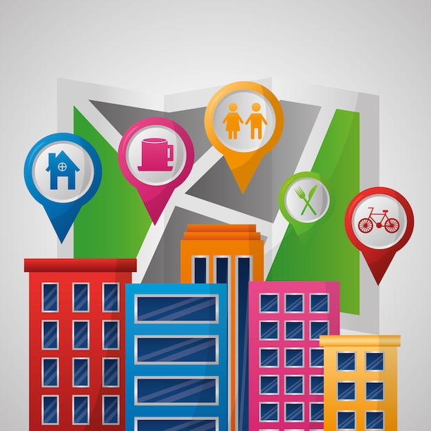 A map of a neighborhood highlighted with different colored pins indicating various community safety initiatives, such as neighborhood watch groups, community gardens, and well-lit streets. The map is overlaid on a photograph of a diverse group of residents discussing plans.