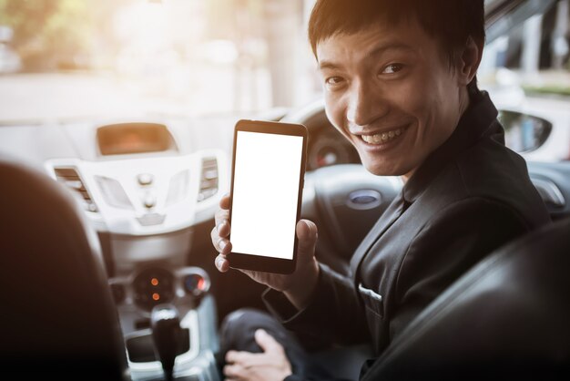 A smartphone displaying a digital driver's license app. The background shows a person smiling confidently, representing ease of use and satisfaction.