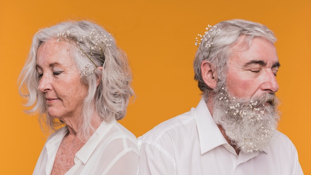 A split photo with one side showing a stressed senior, and the other side showing calm seniors enjoying retirement, with the words 