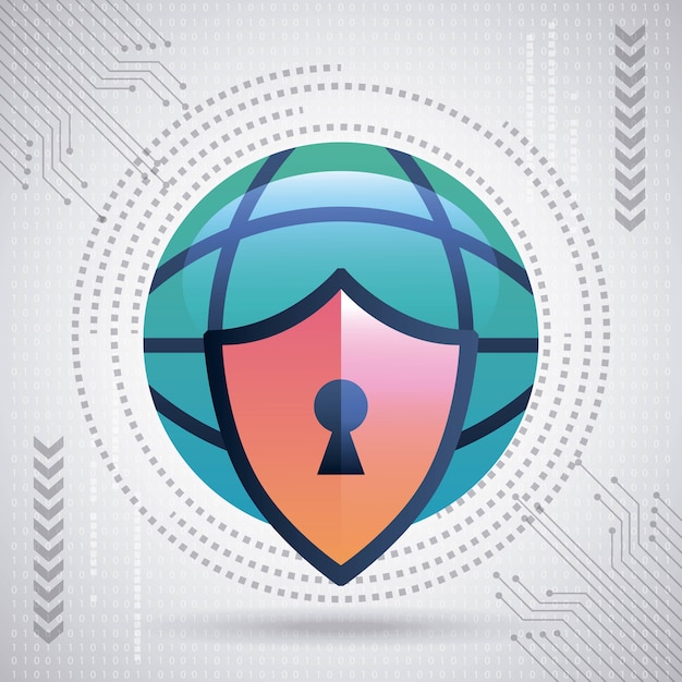 A visual representation of a shield icon with a padlock inside, symbolizing data protection and online security measures.