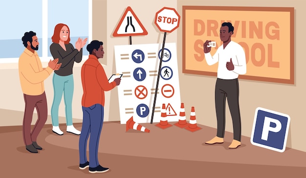 An instructor lecturing a class of adults about road safety. The image should focus on education and learning.