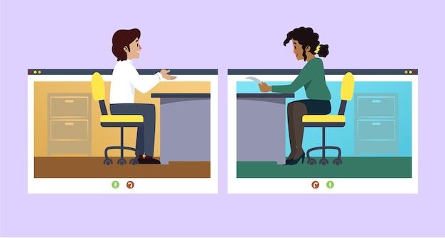 A split-screen showing both an employer and an employee working remotely. On one side, the employer is reviewing documents on a laptop; on the other, the employee is participating in a video call. The image showcases the mutual effort required for successful remote work.