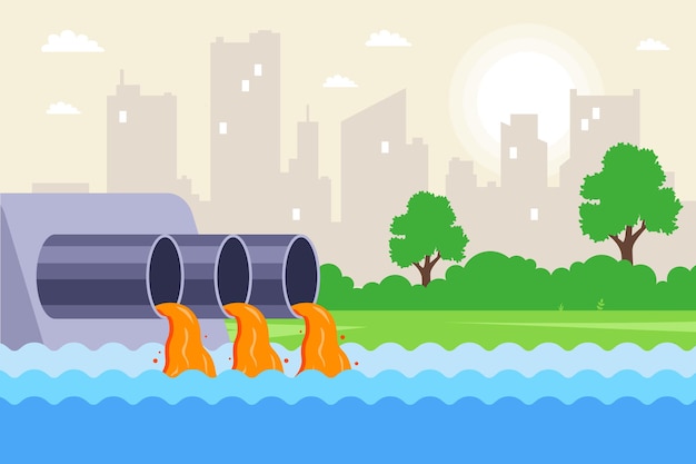 Illustration of water pipes and sewage systems running beneath a cityscape, symbolizing the infrastructure of basic sanitation.
