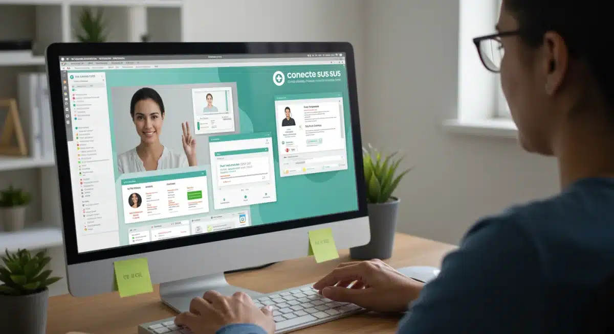 Pessoa utilizando um computador para acessar o portal Conecte SUS e emitir seu cartão digital.