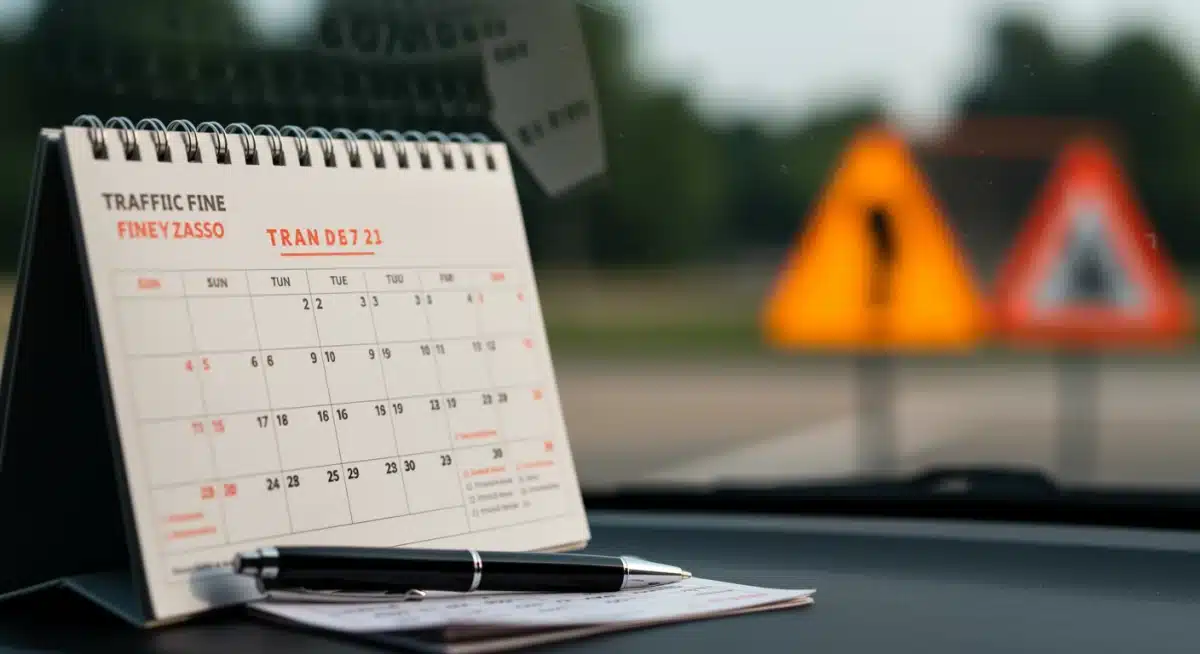 Calendário e caneta sobre painel de carro, simbolizando prazos para multas e recursos.
