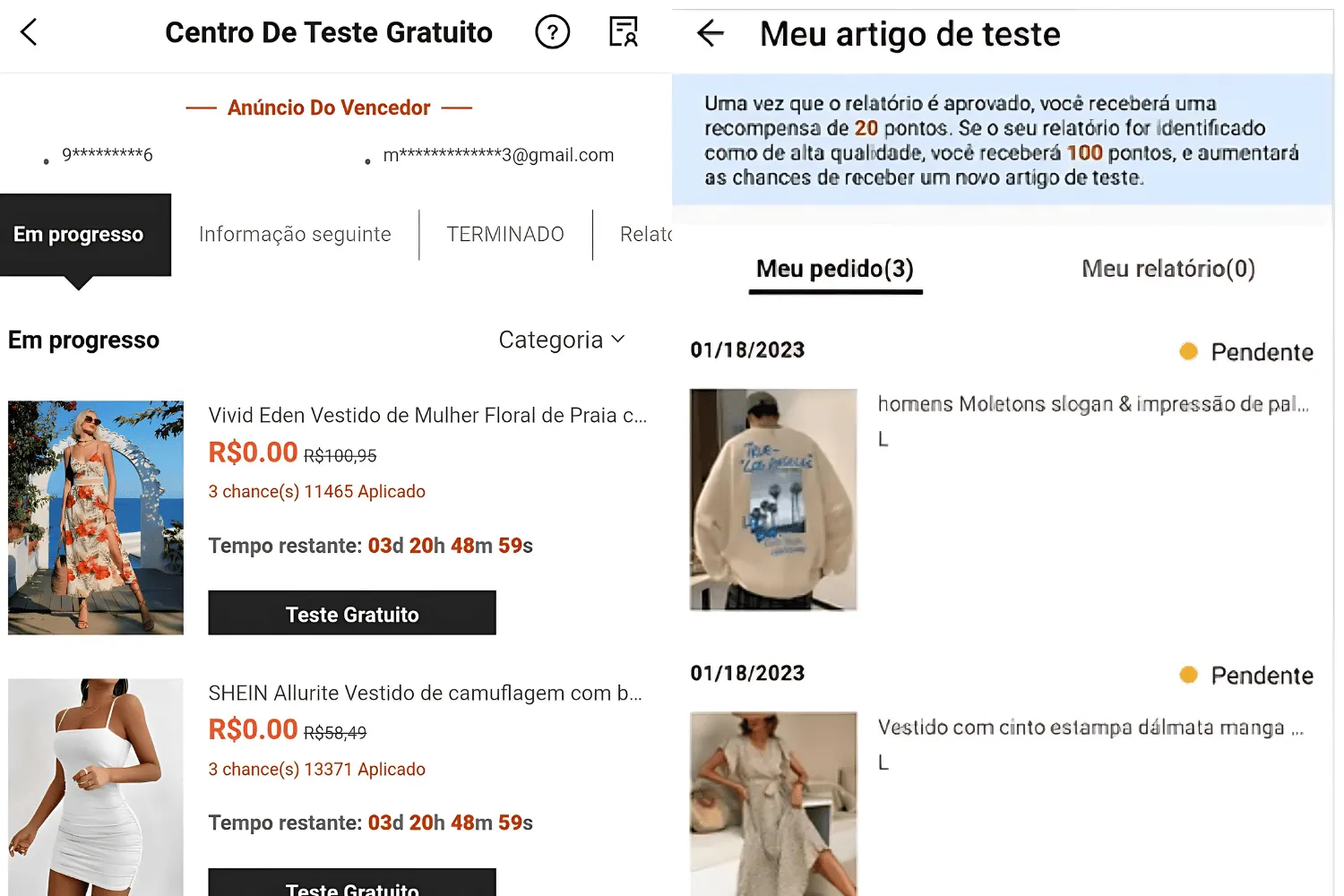 Programa de Teste de Produtos da Shein