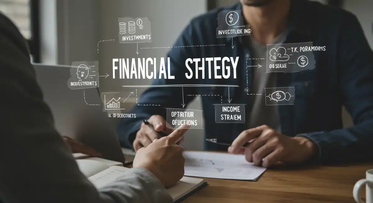 Pessoa analisando um plano financeiro complexo com gráficos e setas, simbolizando o planejamento tributário estratégico para o Imposto de Renda 2026.