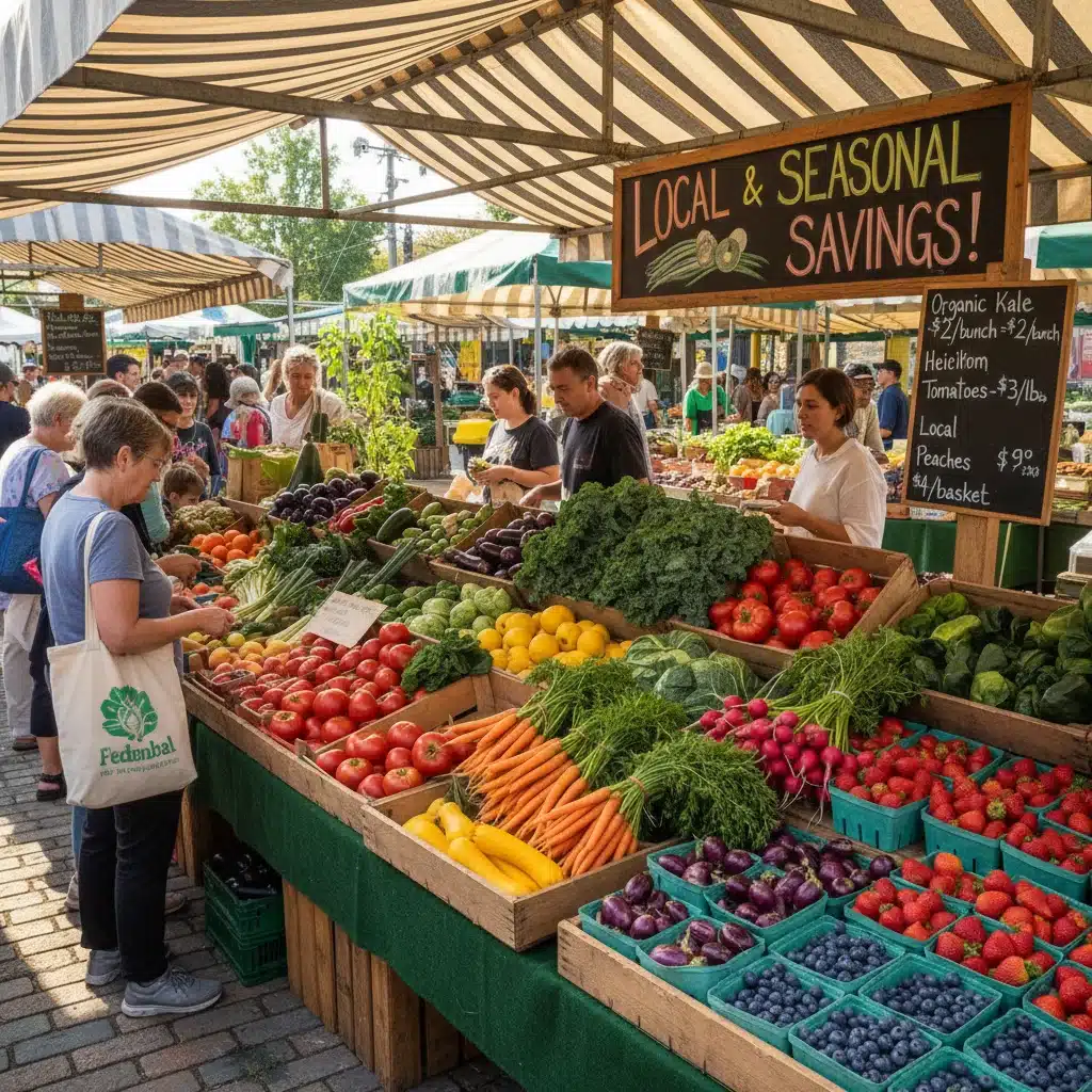 Frutas e vegetais frescos e sazonais em uma feira livre