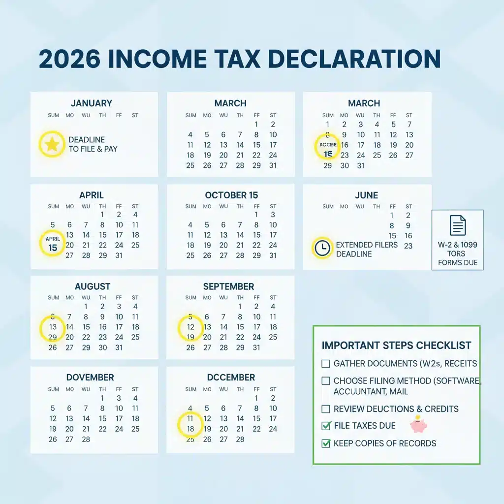 Calendário com prazos importantes e checklist para o Imposto de Renda 2026