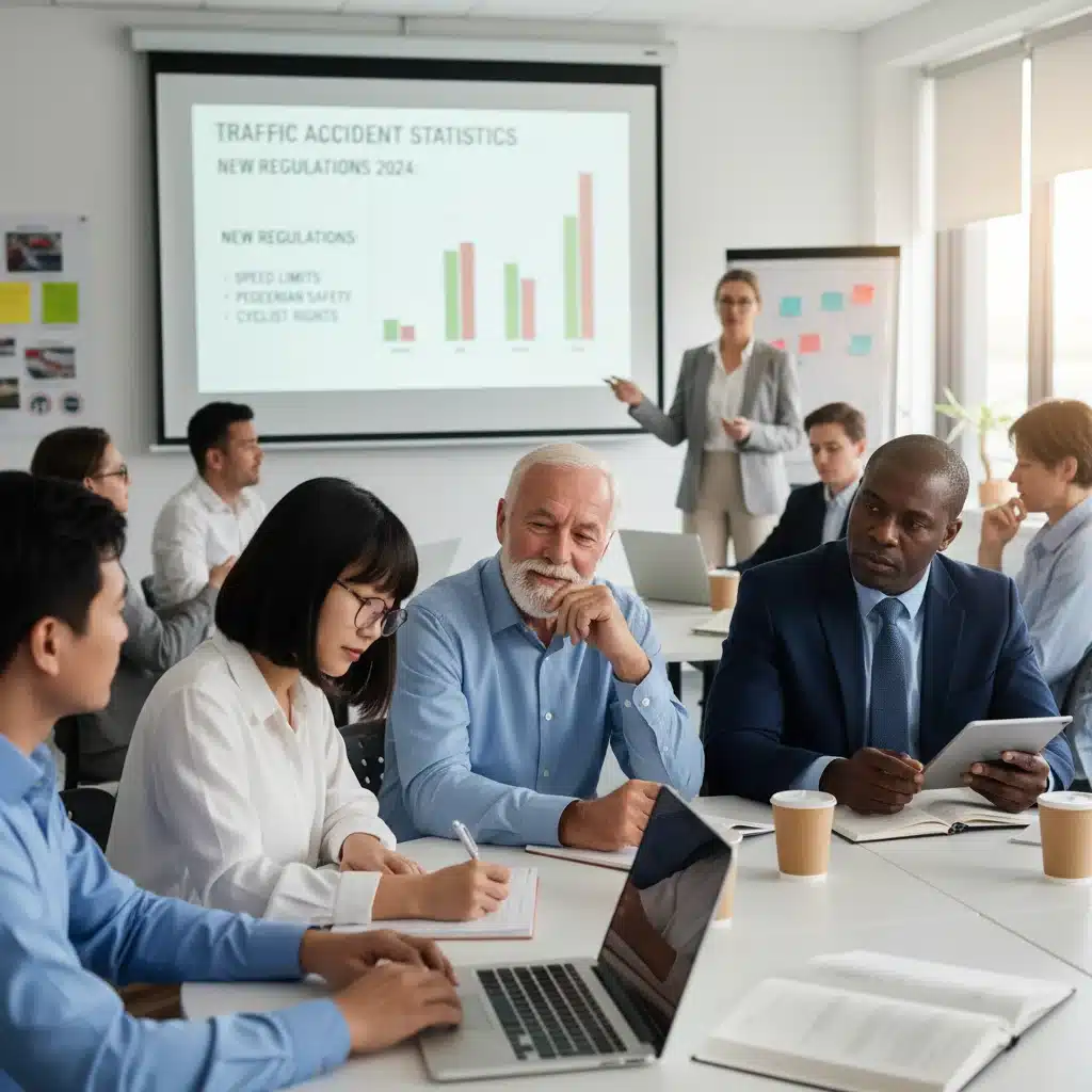 Pessoas em seminário de educação no trânsito, aprendendo sobre novas regulamentações.