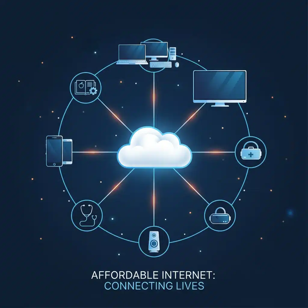 Diagram showing benefits of affordable internet for education and work