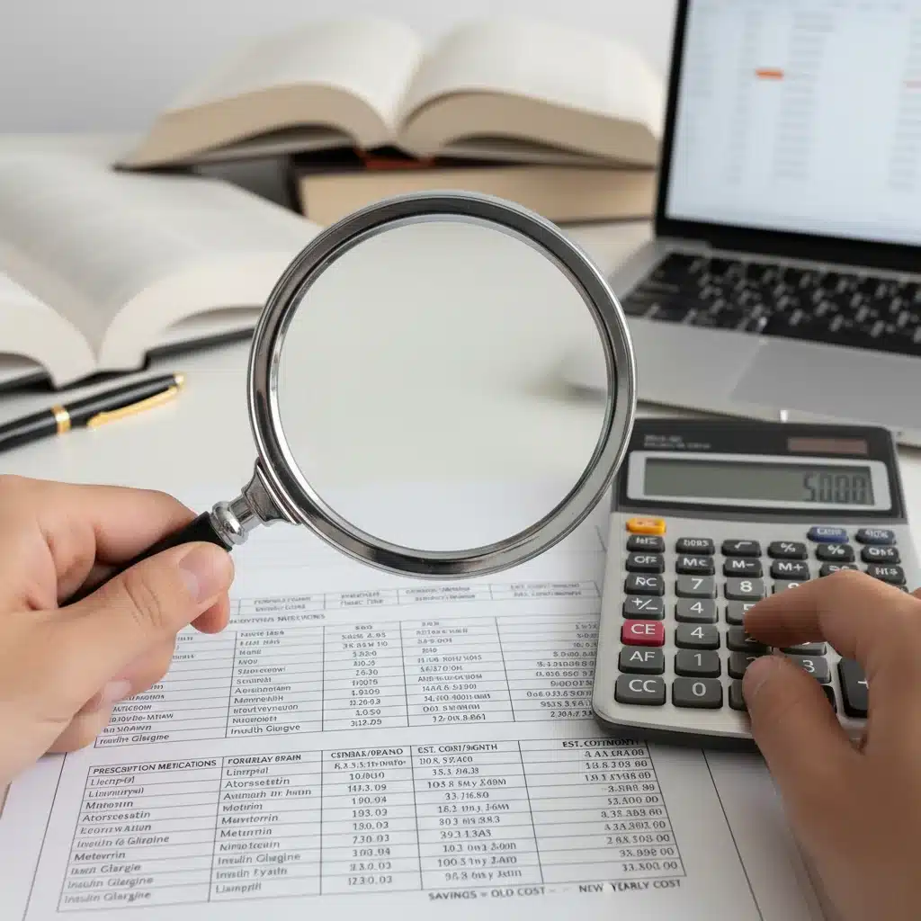 Person analyzing prescription drug formulary to compare costs.