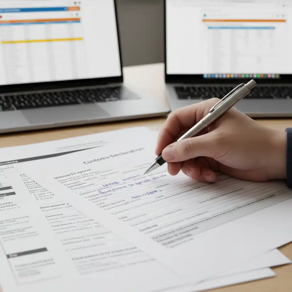 Filling out customs declaration form for 2026 import export compliance.