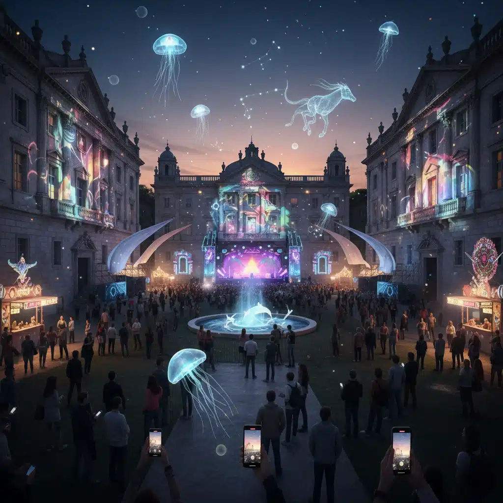 Digital projections and augmented reality enhancing a cultural festival experience