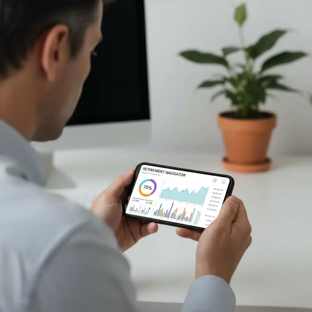 Individual using a smartphone for online retirement financial planning.
