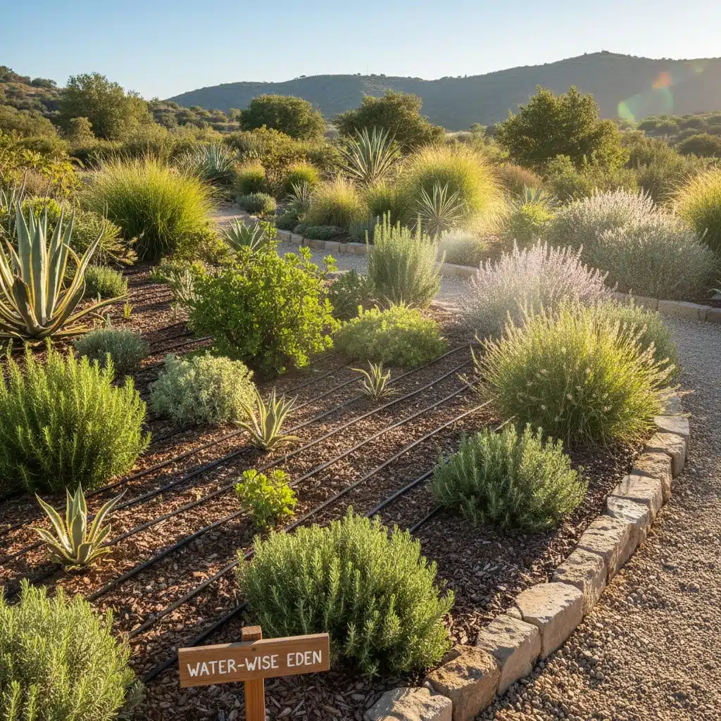Drought-resistant garden with drip irrigation system