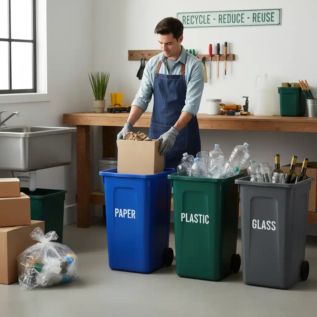 Person sorting recyclables into labeled bins for effective waste management.