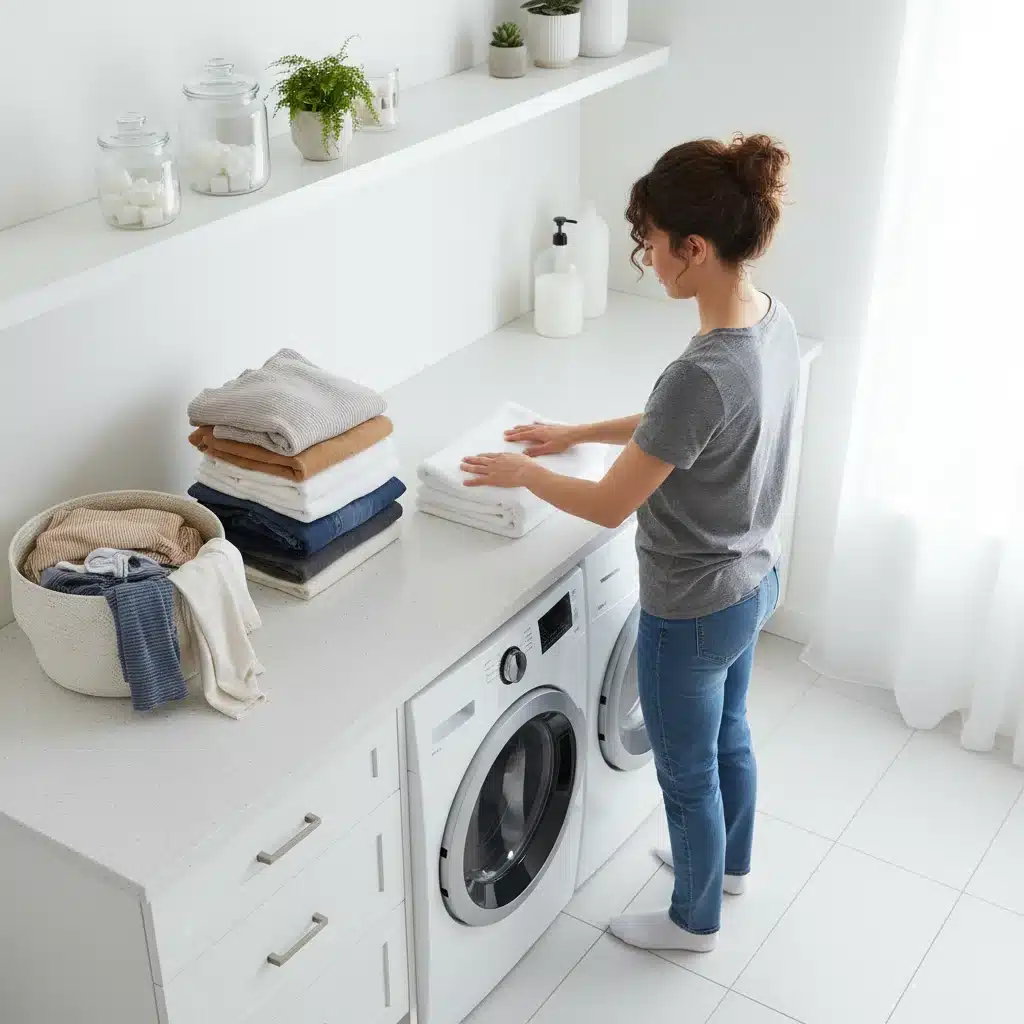 Person efficiently folding laundry on a clean counter.