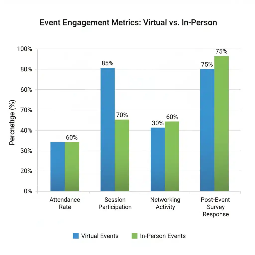Data visualization of engagement metrics for virtual and in-person events