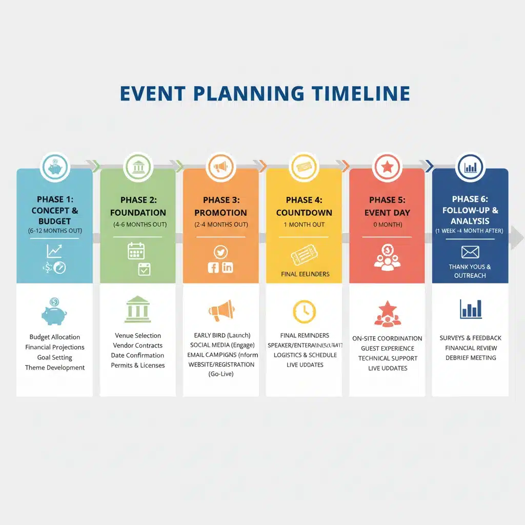 Infographic depicting event planning timeline and milestones