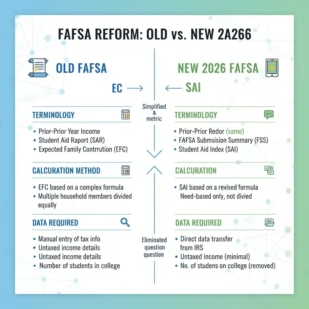 Infographic showing key changes in 2026 FAFSA form