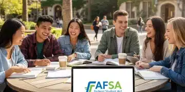 Mastering the FAFSA 2026: Your Guide to Federal Student Aid College students studying with FAFSA logo on laptop, symbolizing federal student aid for 2026.