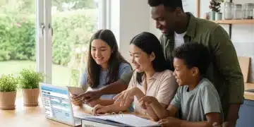2026 Child Tax Credit Updates: What Families Need to Know Happy family reviewing 2026 Child Tax Credit information on a laptop, symbolizing financial planning.