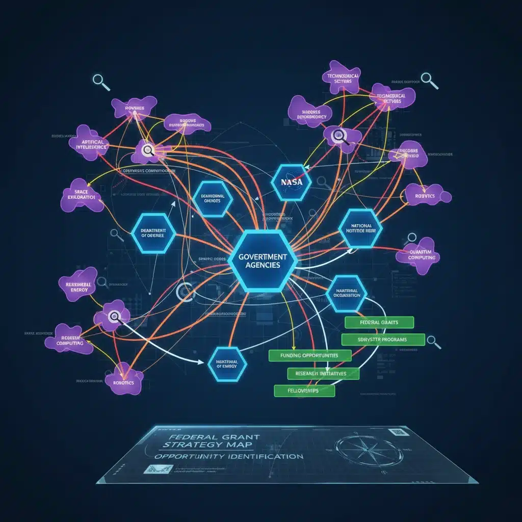 Strategic mapping of federal funding opportunities and government agencies for tech startups.