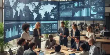 Navigating 2026 US Import/Export Regulations: A Comprehensive Business Guide Business team analyzing global trade data and 2026 import export regulations on digital screens.