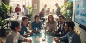 Diverse team collaborating happily in a modern office, symbolizing effective employee retention strategies.
