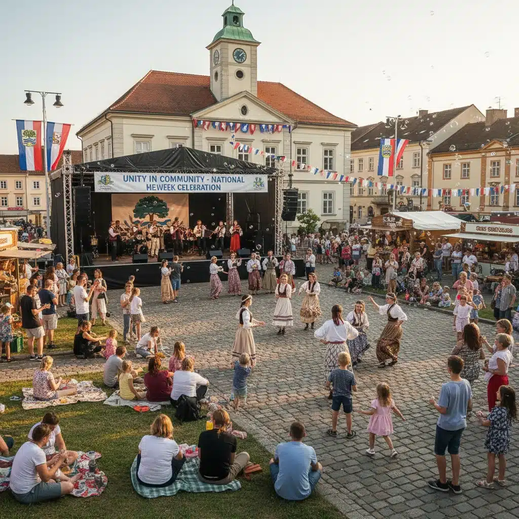 Community festival celebrating a national holiday with diverse activities