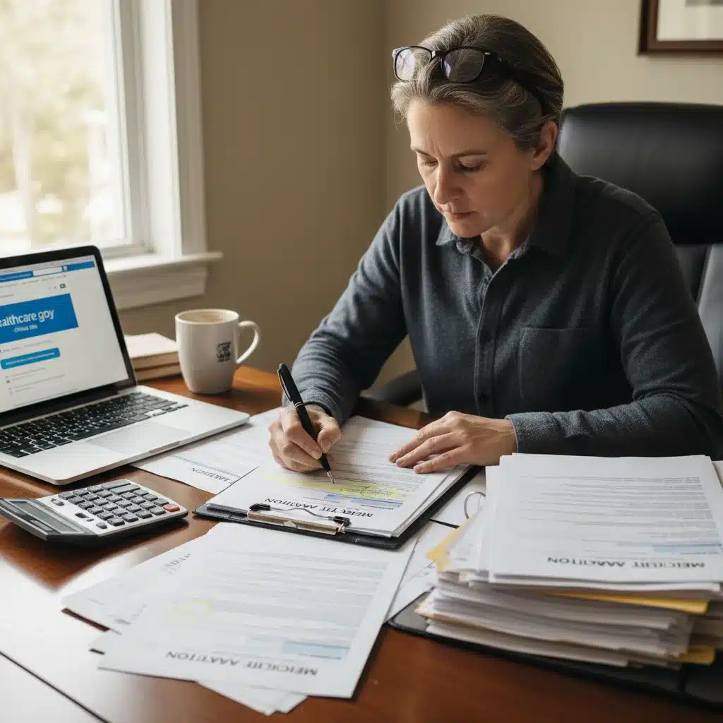 Person reviewing Medicaid application documents carefully.