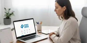 Tela de computador exibindo o portal Meu INSS 2026 com menus de acesso rápido