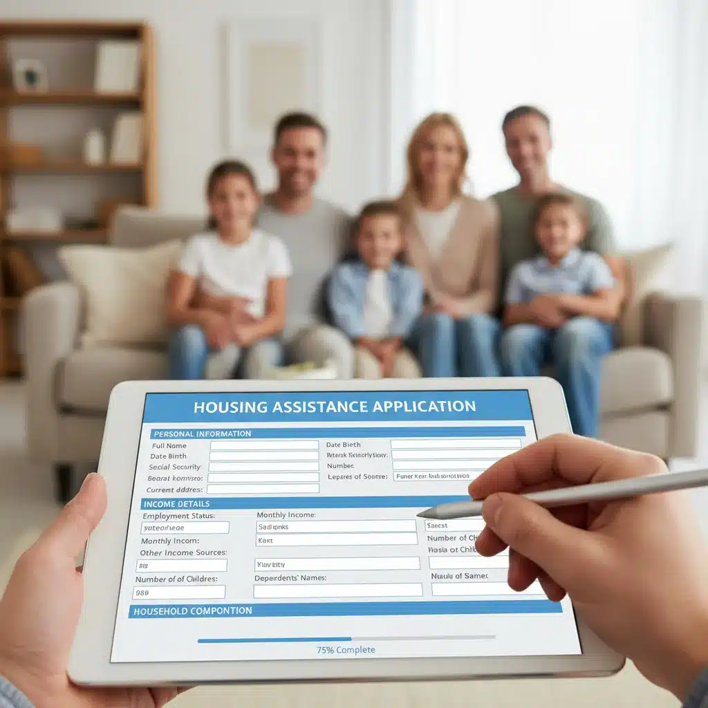 Person filling out online application for housing assistance programs