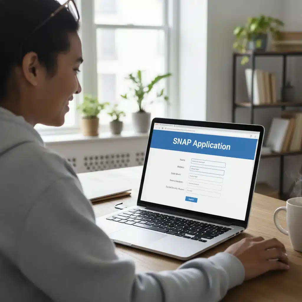 Person completing online SNAP application form on laptop.