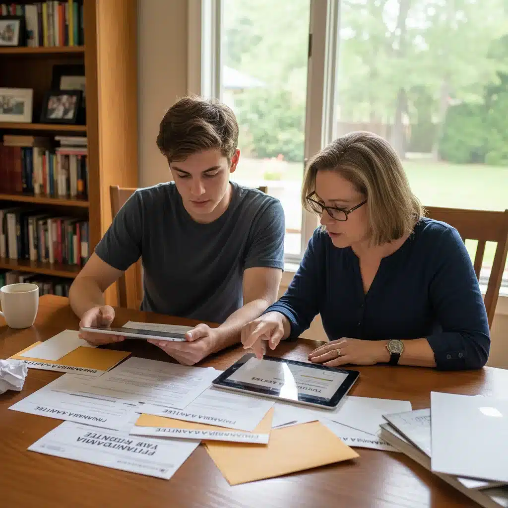 Parent and student reviewing college financial aid award letters
