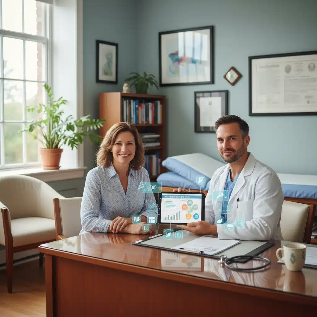 Patient consulting with healthcare professional about benefits.