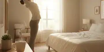 Person stretching in a bright room, ready for a productive morning
