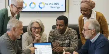 Seniors comparing 2026 Medicare Part D plans on a tablet to save on prescription costs.