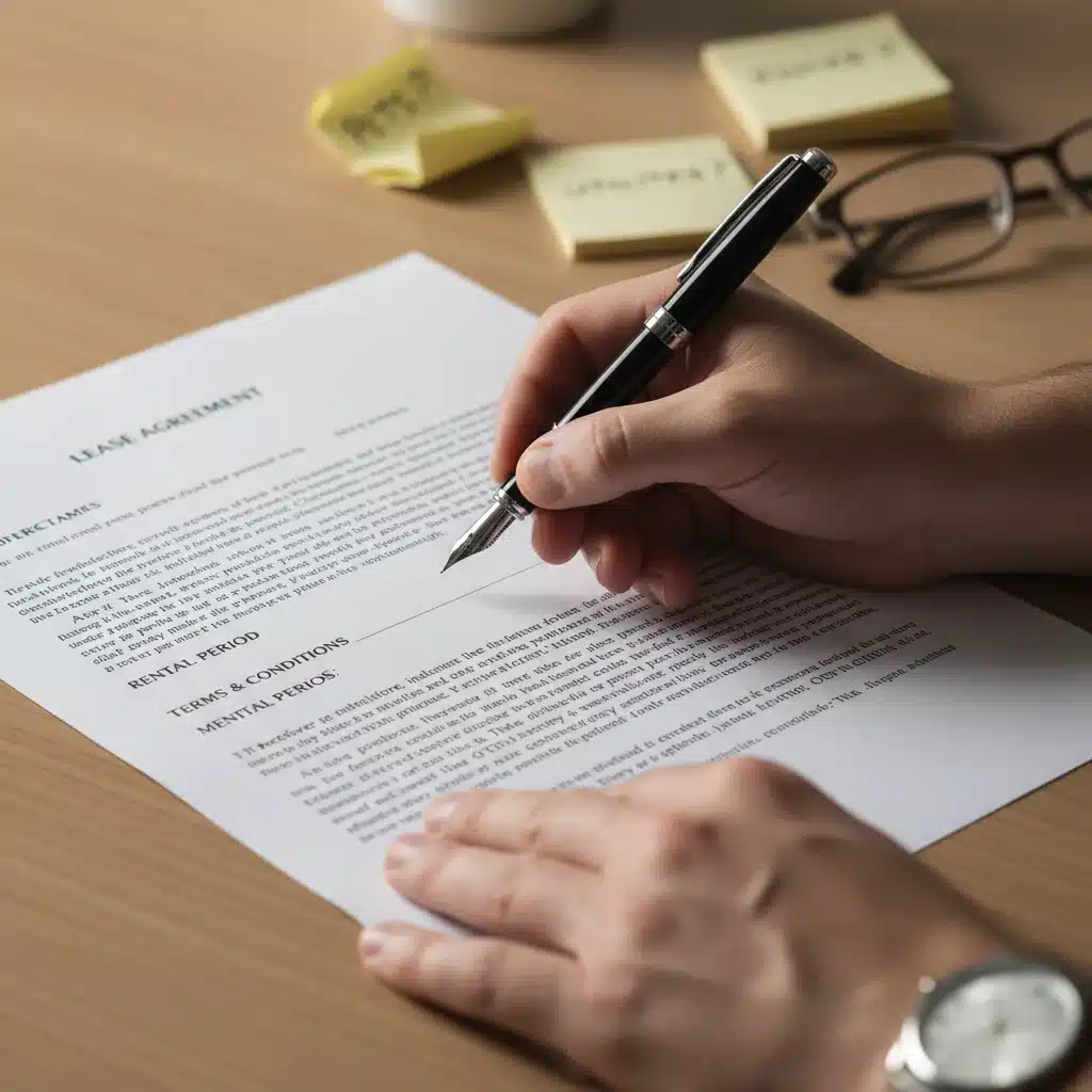 Hands signing a detailed rental agreement, emphasizing contract understanding.