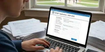 Student completing 2026 FAFSA form on laptop with financial documents