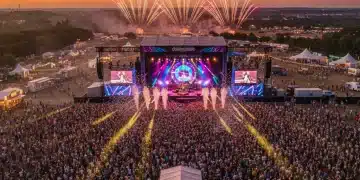 Summer 2026 Music Festivals: Your Ultimate Planning Guide Thousands of music lovers enjoying a vibrant outdoor summer music festival at dusk with colorful stage lights and fireworks.