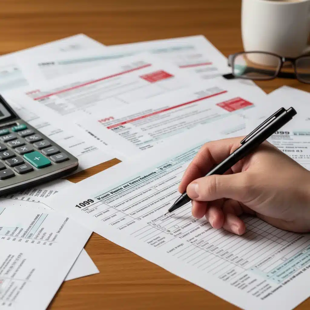 Hand filling out tax forms, calculating EITC eligibility and benefits.