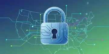 Digital padlock over US map, symbolizing data privacy and compliance for American businesses in 2026.
