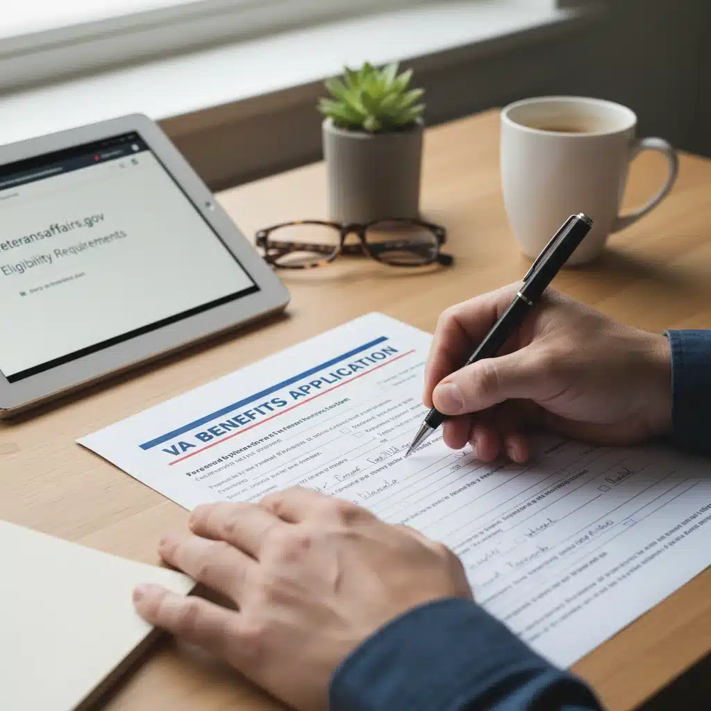 Detailed view of a veteran filling out VA benefit application forms