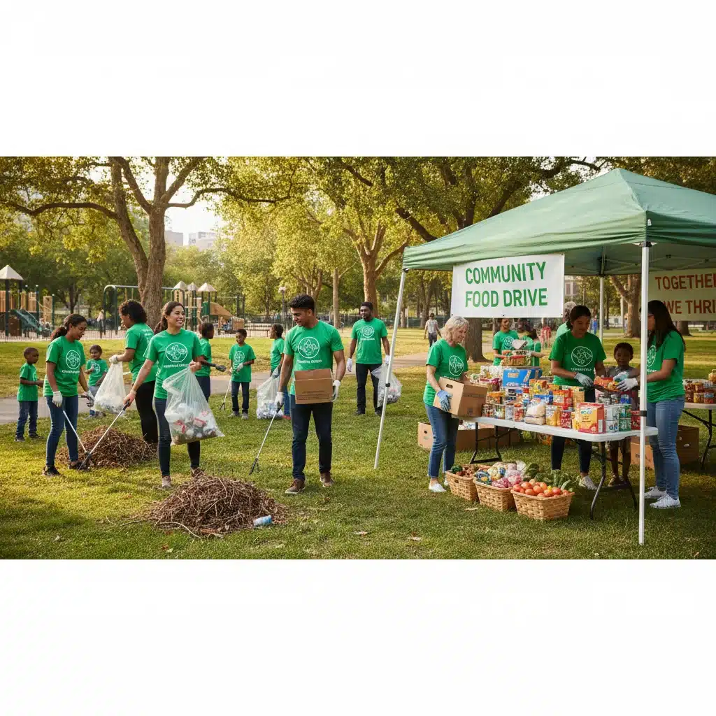 Volunteers actively participating in a community service project, demonstrating impact.