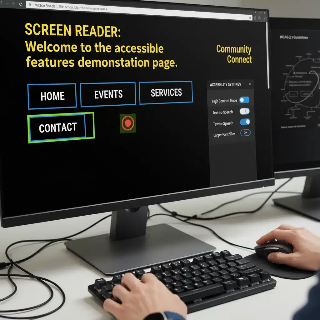 Web content with accessibility features enabled on a computer screen, demonstrating accessible design implementation.