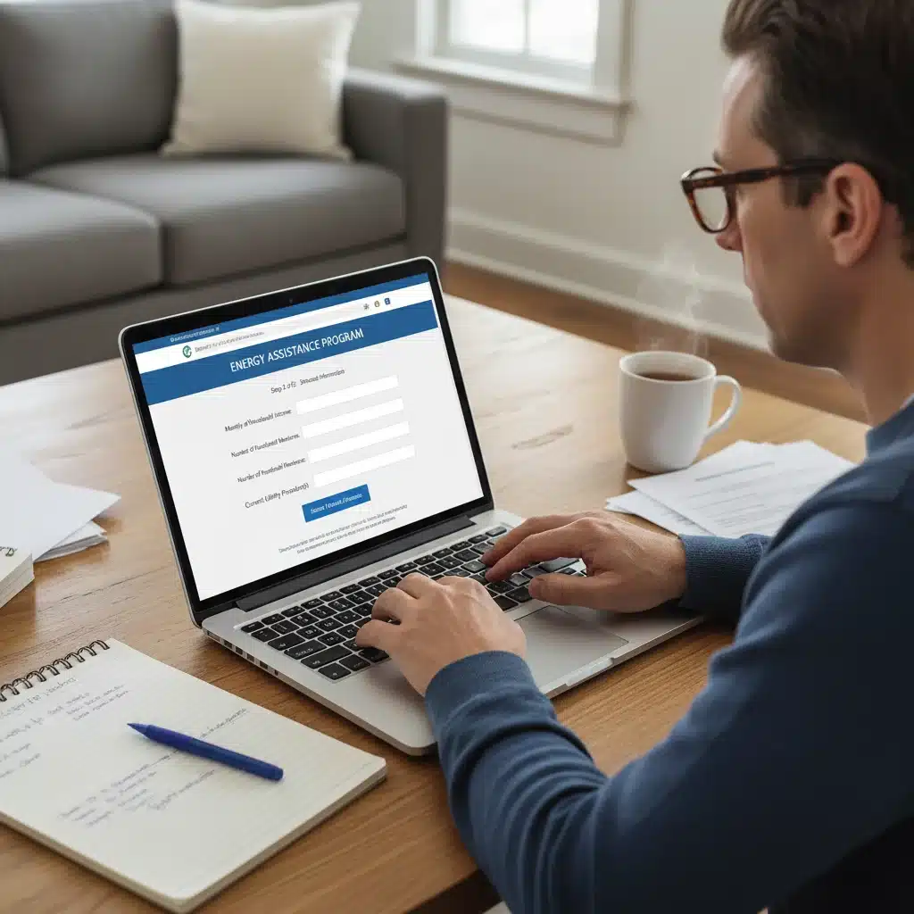 Individual carefully completing an online LIHEAP application form