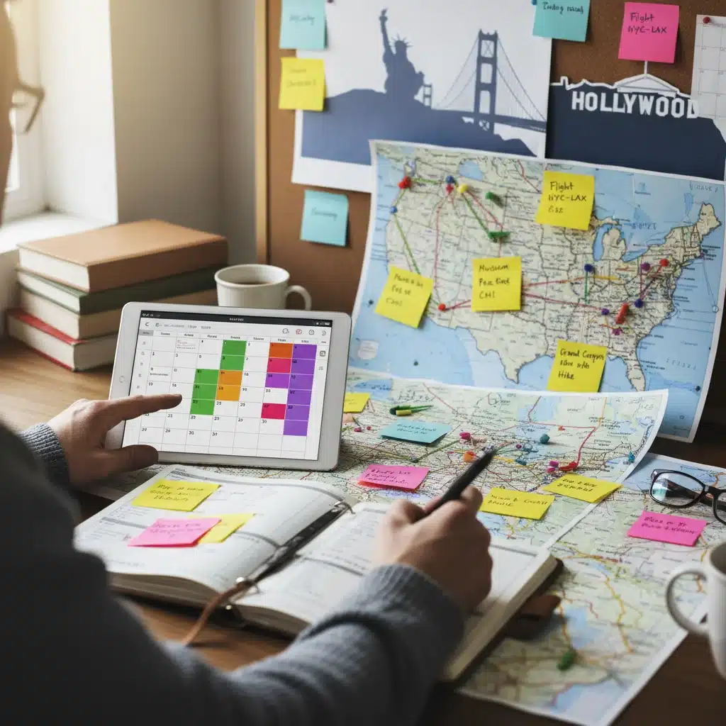 Detailed planning for a U.S. event itinerary, showcasing organization and strategic scheduling.